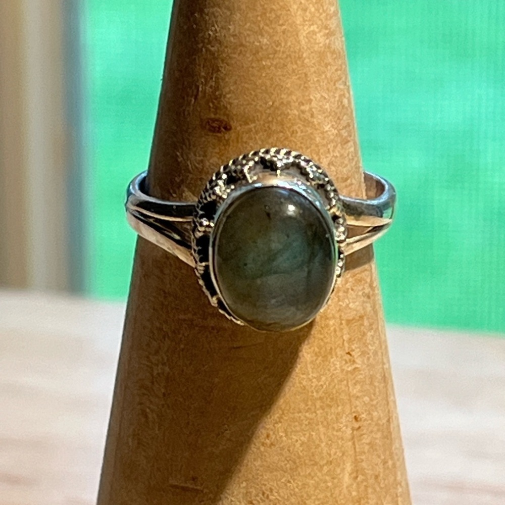 925 STERLING SILVER GEMSTONE RING LABRADORITE SIZE 7.25-7.5 - Picture 6 of 6